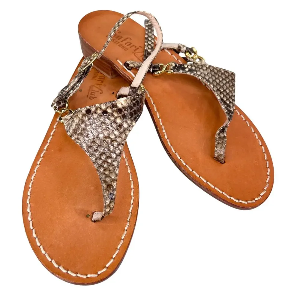 Safari Club Positano Zoe Sandal Handmade 37 6.5 Python Leather